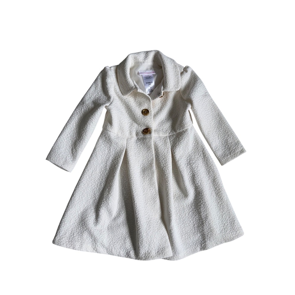 Princess Flower Girl Coquette 3T Ivory‎ Textured Fit and Flare Button Front Coat